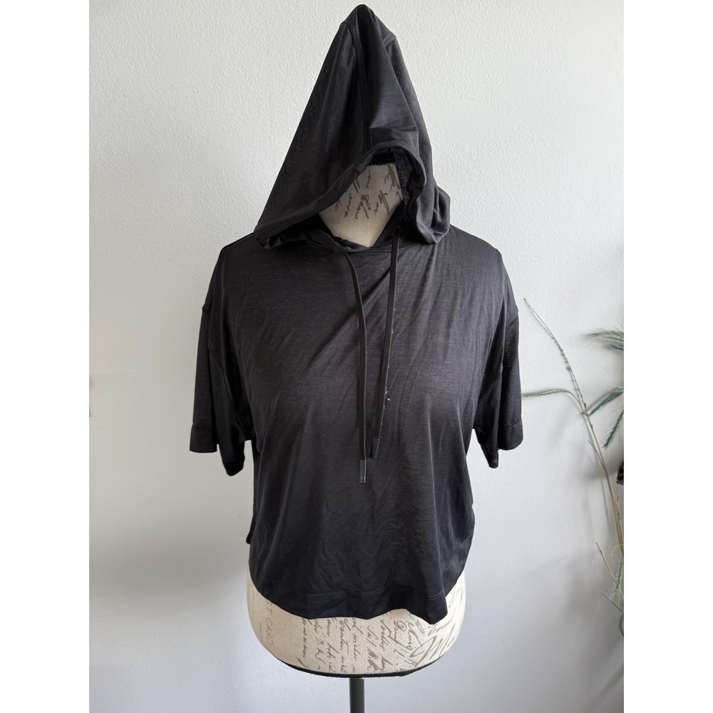 Athleta Vapor Hooded Tee Style 566532 Black Short Sleeve‎ Crop Size XXS
